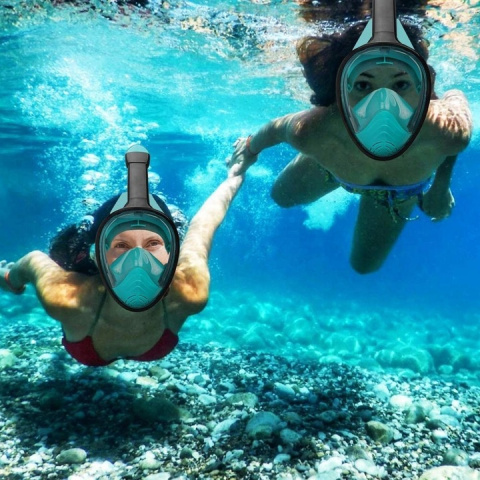 Maska Pełnotwarzowa Do Nurkowania Snorkelingu Dla Dzieci z Rurką Niebieska XS